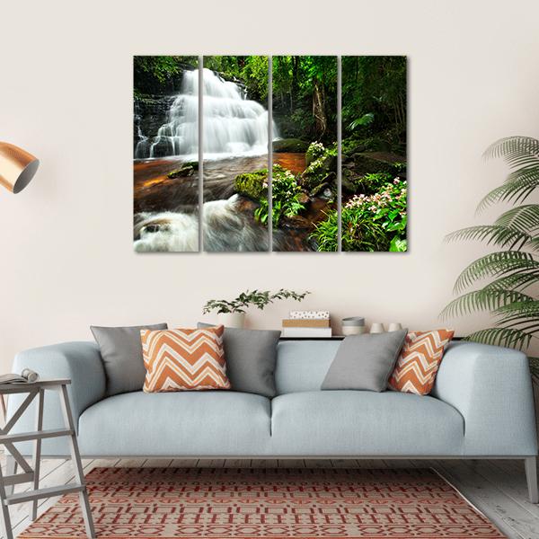 Waterfall In Thai National Park Canvas Wall Art-4 Horizontal-Gallery Wrap-34" x 24"-Tiaracle