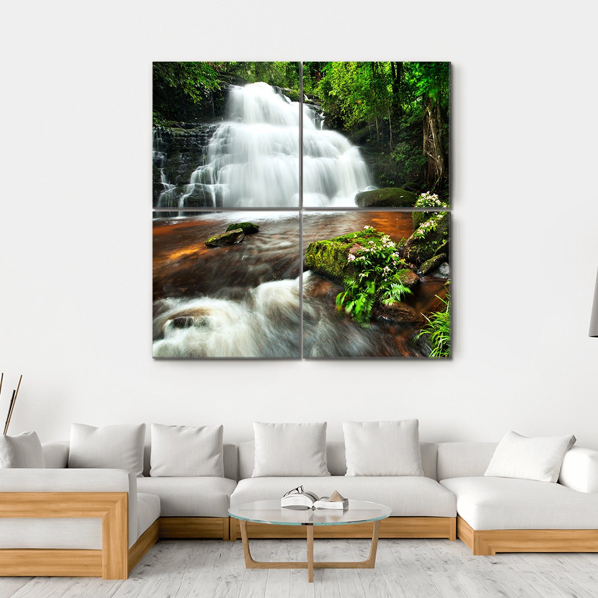 Waterfall In Thai National Park Canvas Wall Art-4 Square-Gallery Wrap-17" x 17"-Tiaracle