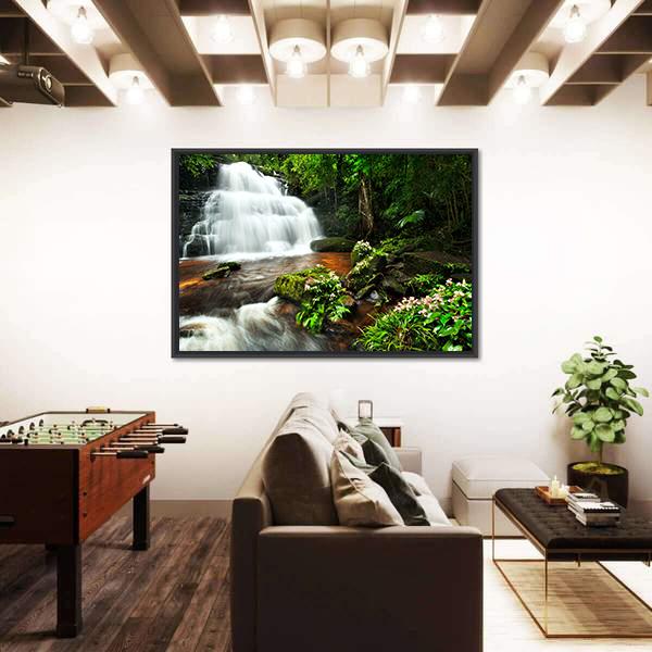 Waterfall In Thai National Park Canvas Wall Art-3 Horizontal-Gallery Wrap-25" x 16"-Tiaracle