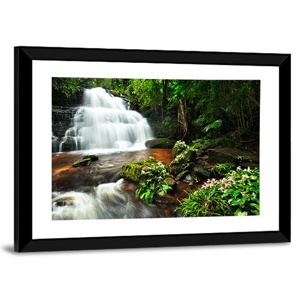 Waterfall In Thai National Park Canvas Wall Art-3 Horizontal-Gallery Wrap-25" x 16"-Tiaracle