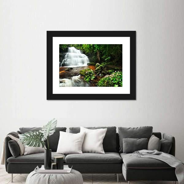 Waterfall In Thai National Park Canvas Wall Art-3 Horizontal-Gallery Wrap-25" x 16"-Tiaracle