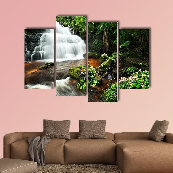 Waterfall In Thai National Park Canvas Wall Art-4 Pop-Gallery Wrap-50" x 32"-Tiaracle