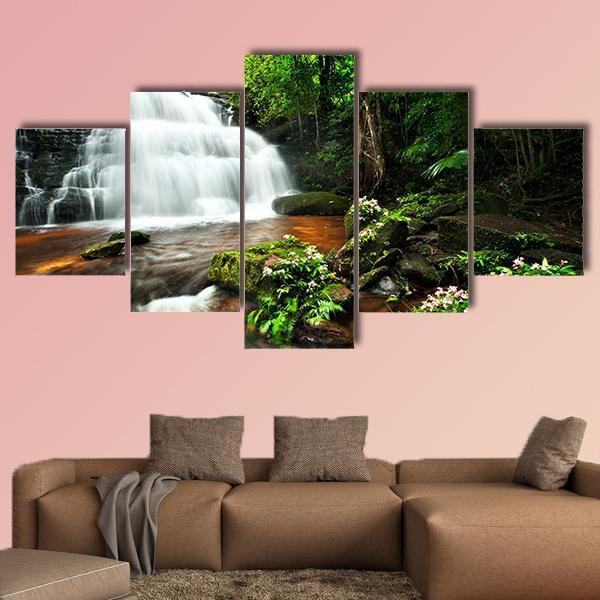 Waterfall In Thai National Park Canvas Wall Art-5 Star-Gallery Wrap-62" x 32"-Tiaracle