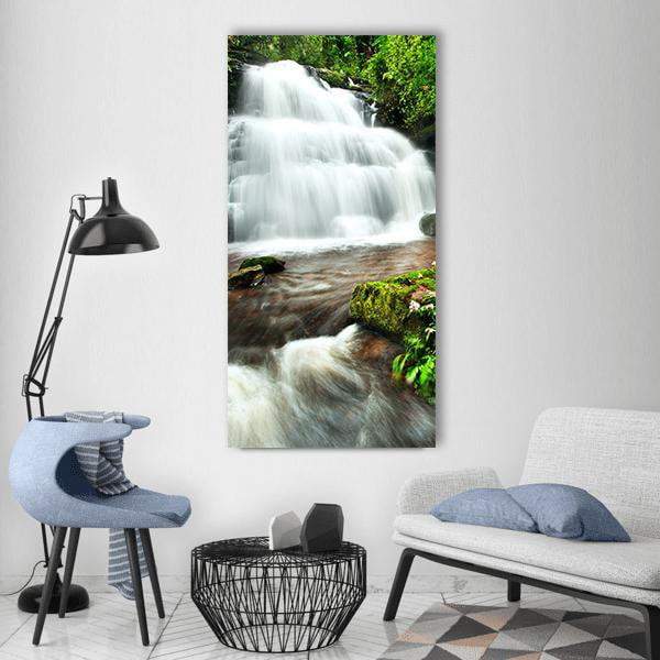 Waterfall In Thai National Park Vertical Canvas Wall Art-1 Vertical-Gallery Wrap-12" x 24"-Tiaracle