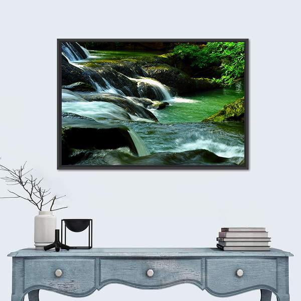 Waterfall In Thailand Canvas Wall Art-1 Piece-Floating Frame-24" x 16"-Tiaracle