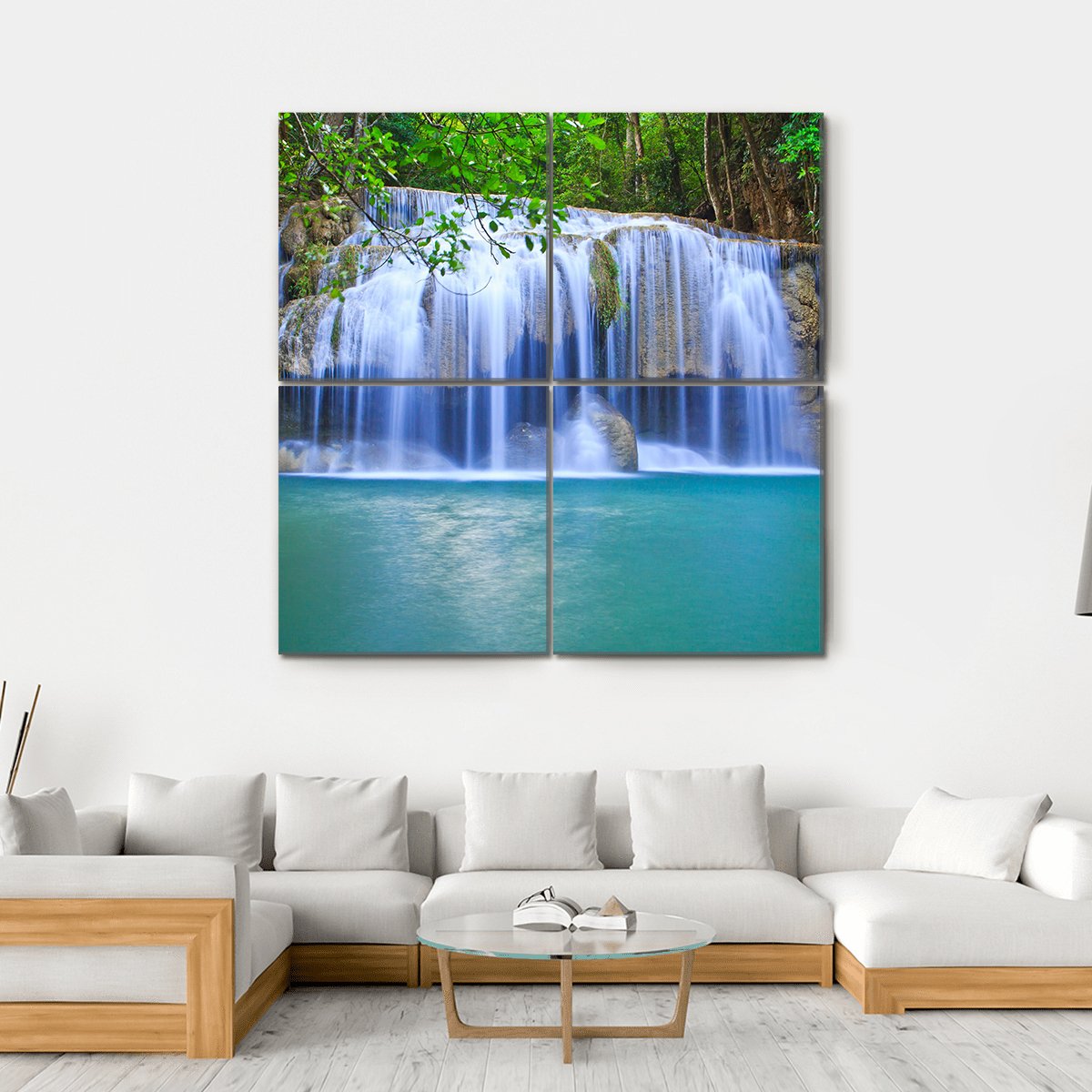 Waterfall In Thailand Canvas Wall Art-4 Square-Gallery Wrap-17" x 17"-Tiaracle