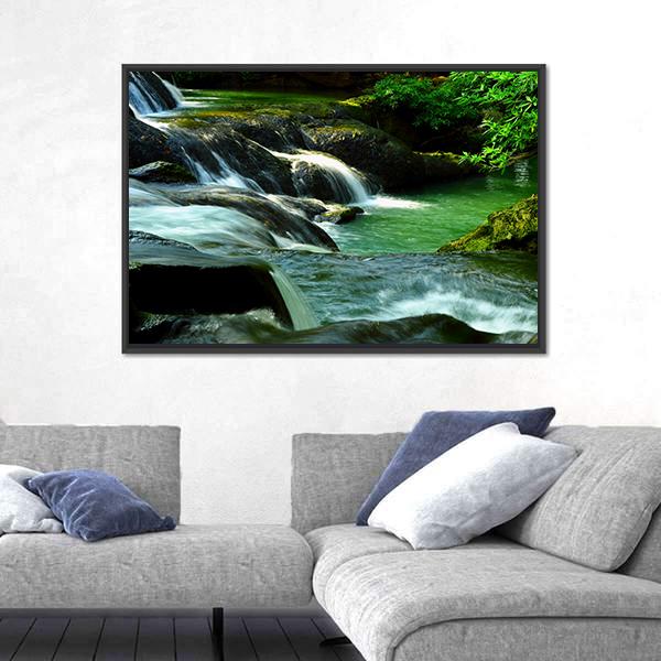 Waterfall In Thailand Canvas Wall Art-3 Horizontal-Gallery Wrap-25" x 16"-Tiaracle