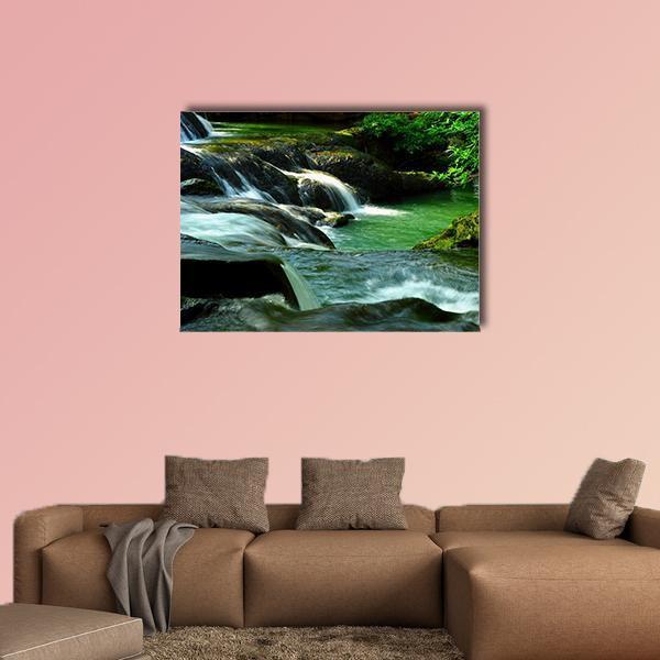 Waterfall In Thailand Canvas Wall Art-1 Piece-Gallery Wrap-48" x 32"-Tiaracle