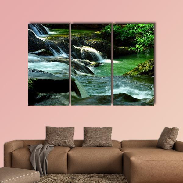 Waterfall In Thailand Canvas Wall Art-3 Horizontal-Gallery Wrap-37" x 24"-Tiaracle