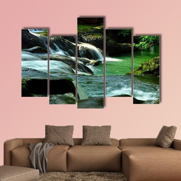 Waterfall In Thailand Canvas Wall Art-5 Pop-Gallery Wrap-47" x 32"-Tiaracle