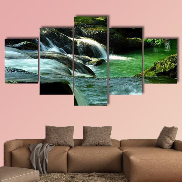 Waterfall In Thailand Canvas Wall Art-5 Star-Gallery Wrap-62" x 32"-Tiaracle