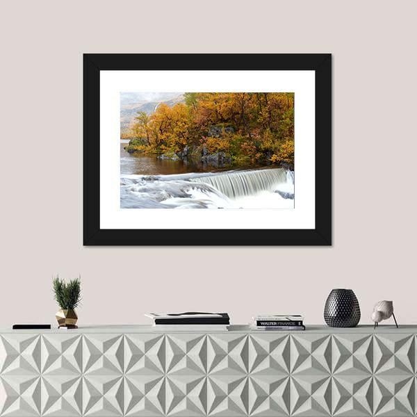 Waterfall In The Autumn Woods Canvas Wall Art-1 Piece-Framed Print-20" x 16"-Tiaracle