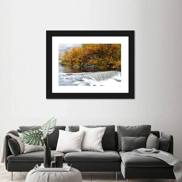 Waterfall In The Autumn Woods Canvas Wall Art-5 Horizontal-Gallery Wrap-22" x 12"-Tiaracle