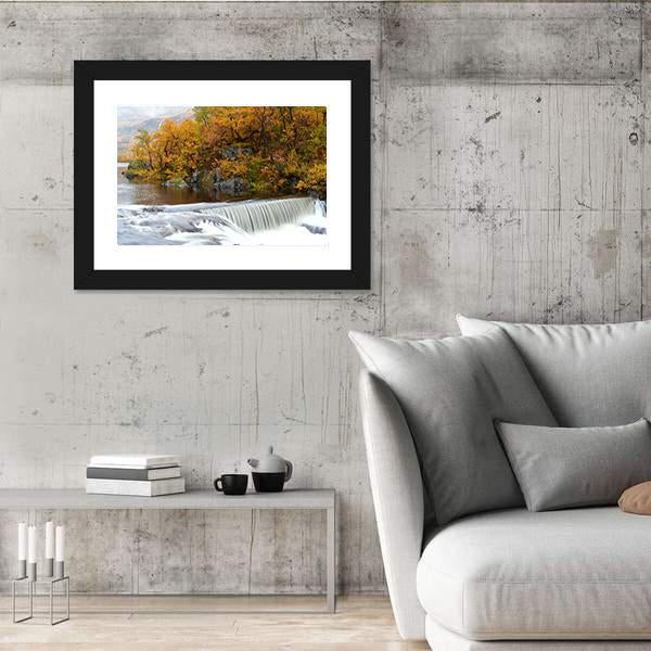 Waterfall In The Autumn Woods Canvas Wall Art-3 Horizontal-Gallery Wrap-25" x 16"-Tiaracle