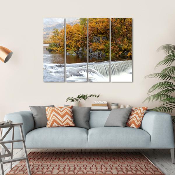 Waterfall In The Autumn Woods Canvas Wall Art-4 Horizontal-Gallery Wrap-34" x 24"-Tiaracle