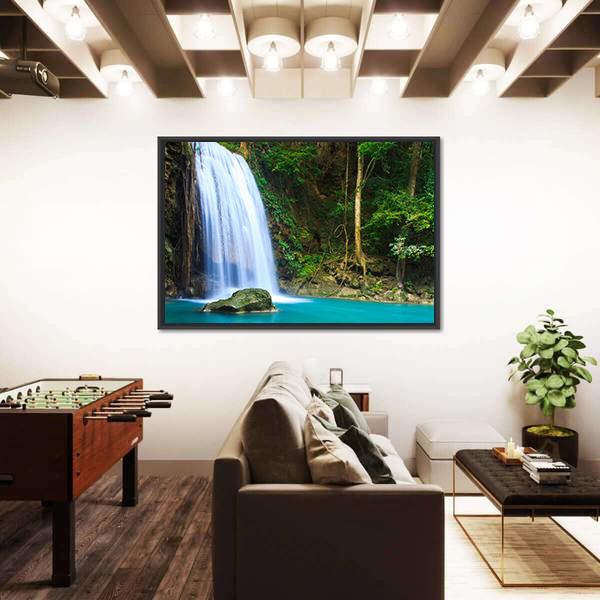 Waterfall In The Forest Canvas Wall Art-5 Horizontal-Gallery Wrap-22" x 12"-Tiaracle