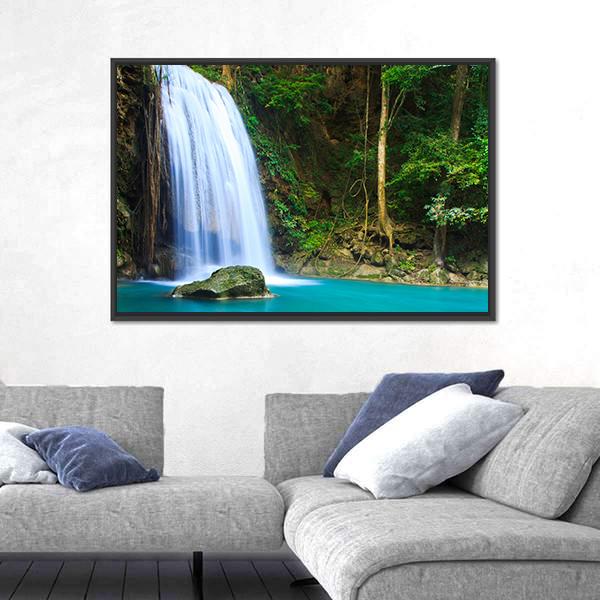 Waterfall In The Forest Canvas Wall Art-5 Horizontal-Gallery Wrap-22" x 12"-Tiaracle