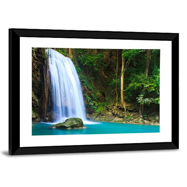 Waterfall In The Forest Canvas Wall Art-3 Horizontal-Gallery Wrap-25" x 16"-Tiaracle
