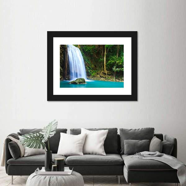 Waterfall In The Forest Canvas Wall Art-3 Horizontal-Gallery Wrap-25" x 16"-Tiaracle