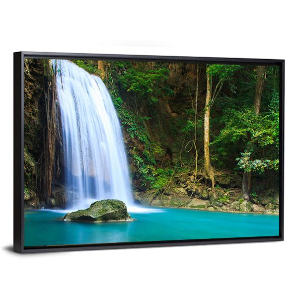 Waterfall In The Forest Canvas Wall Art-5 Horizontal-Gallery Wrap-22" x 12"-Tiaracle