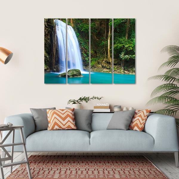 Waterfall In The Forest Canvas Wall Art-4 Horizontal-Gallery Wrap-34" x 24"-Tiaracle