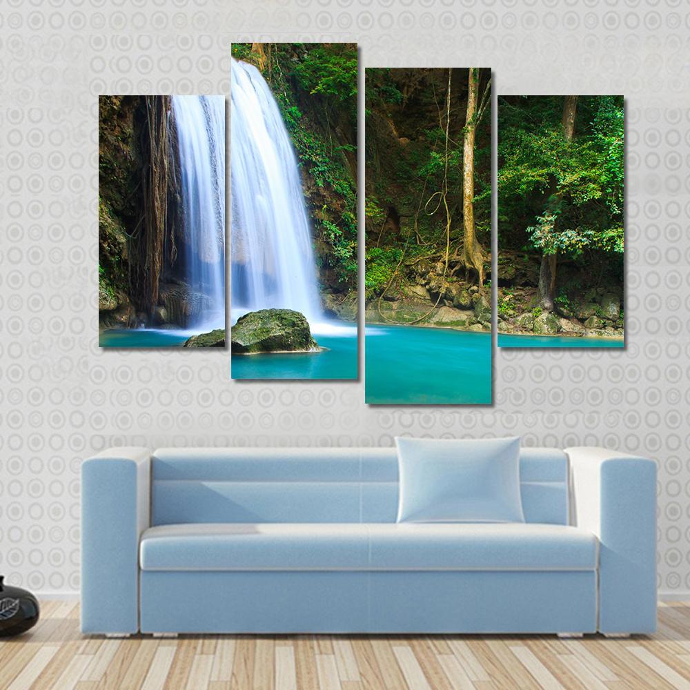 Waterfall In The Forest Canvas Wall Art-4 Pop-Gallery Wrap-50" x 32"-Tiaracle