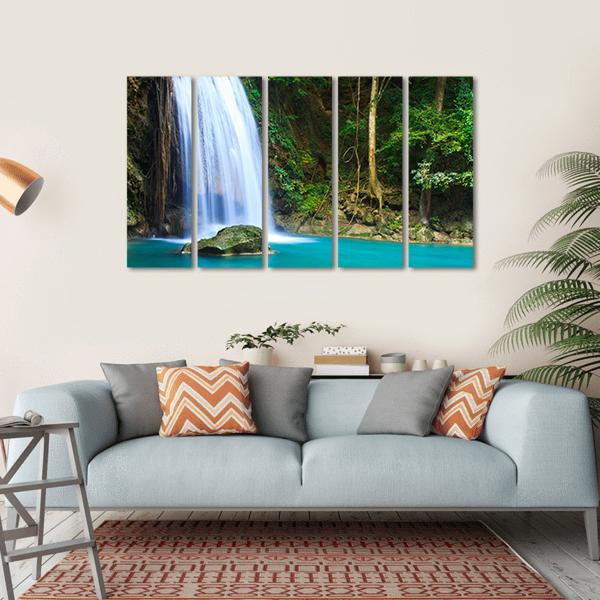 Waterfall In The Forest Canvas Wall Art-5 Horizontal-Gallery Wrap-22" x 12"-Tiaracle