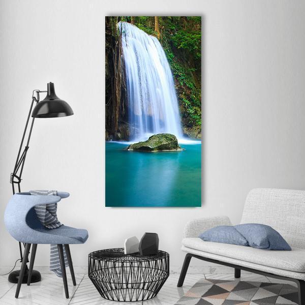 Waterfall In The Forest Vertical Canvas Wall Art-1 Vertical-Gallery Wrap-12" x 24"-Tiaracle