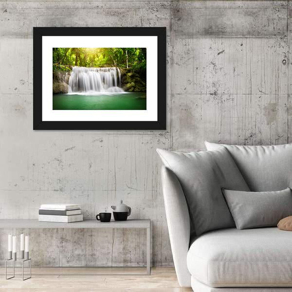 Waterfall In The Green Forest Canvas Wall Art-3 Horizontal-Gallery Wrap-25" x 16"-Tiaracle