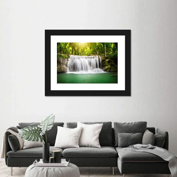 Waterfall In The Green Forest Canvas Wall Art-3 Horizontal-Gallery Wrap-25" x 16"-Tiaracle