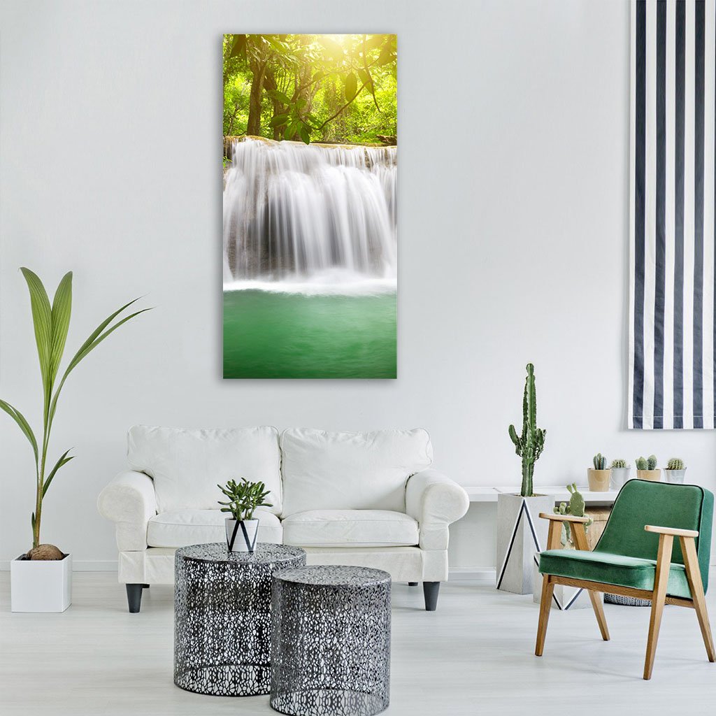 Waterfall In The Green Forest Vertical Canvas Wall Art-1 Vertical-Gallery Wrap-12" x 24"-Tiaracle