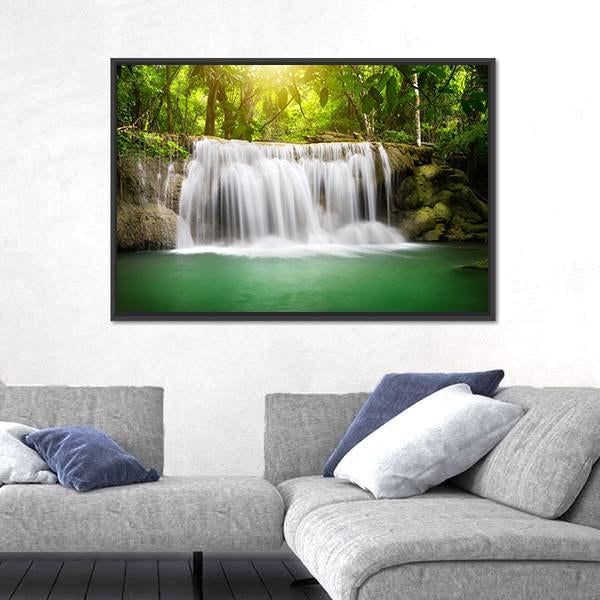 Waterfall In The Green Forest Vertical Canvas Wall Art-3 Vertical-Gallery Wrap-12" x 25"-Tiaracle