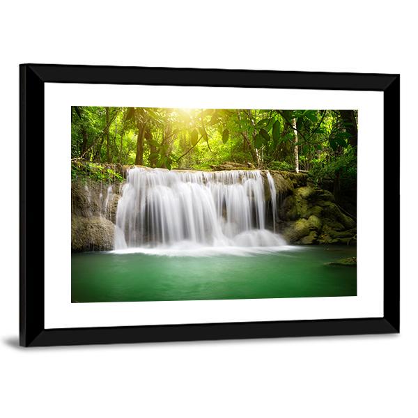 Waterfall In The Green Forest Vertical Canvas Wall Art-3 Vertical-Gallery Wrap-12" x 25"-Tiaracle