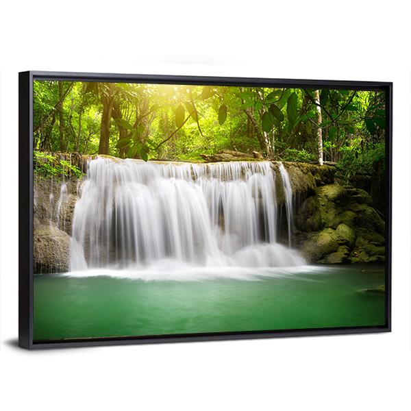 Waterfall In The Green Forest Vertical Canvas Wall Art-3 Vertical-Gallery Wrap-12" x 25"-Tiaracle
