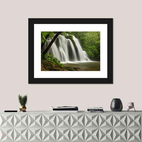 Waterfall In The Jura Mountains Canvas Wall Art-1 Piece-Framed Print-20" x 16"-Tiaracle