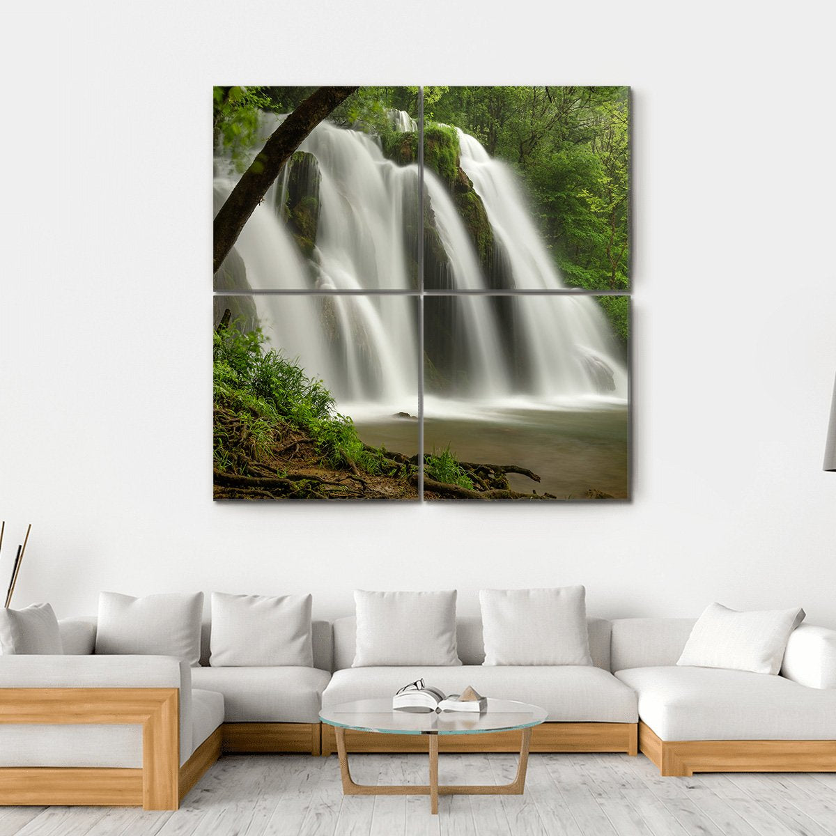 Waterfall In The Jura Mountains Canvas Wall Art-4 Square-Gallery Wrap-17" x 17"-Tiaracle