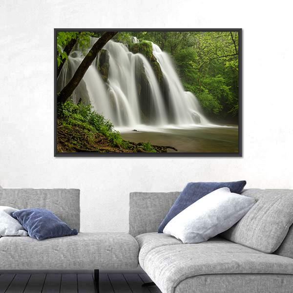 Waterfall In The Jura Mountains Canvas Wall Art-5 Horizontal-Gallery Wrap-22" x 12"-Tiaracle