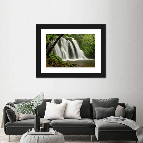 Waterfall In The Jura Mountains Canvas Wall Art-3 Horizontal-Gallery Wrap-25" x 16"-Tiaracle