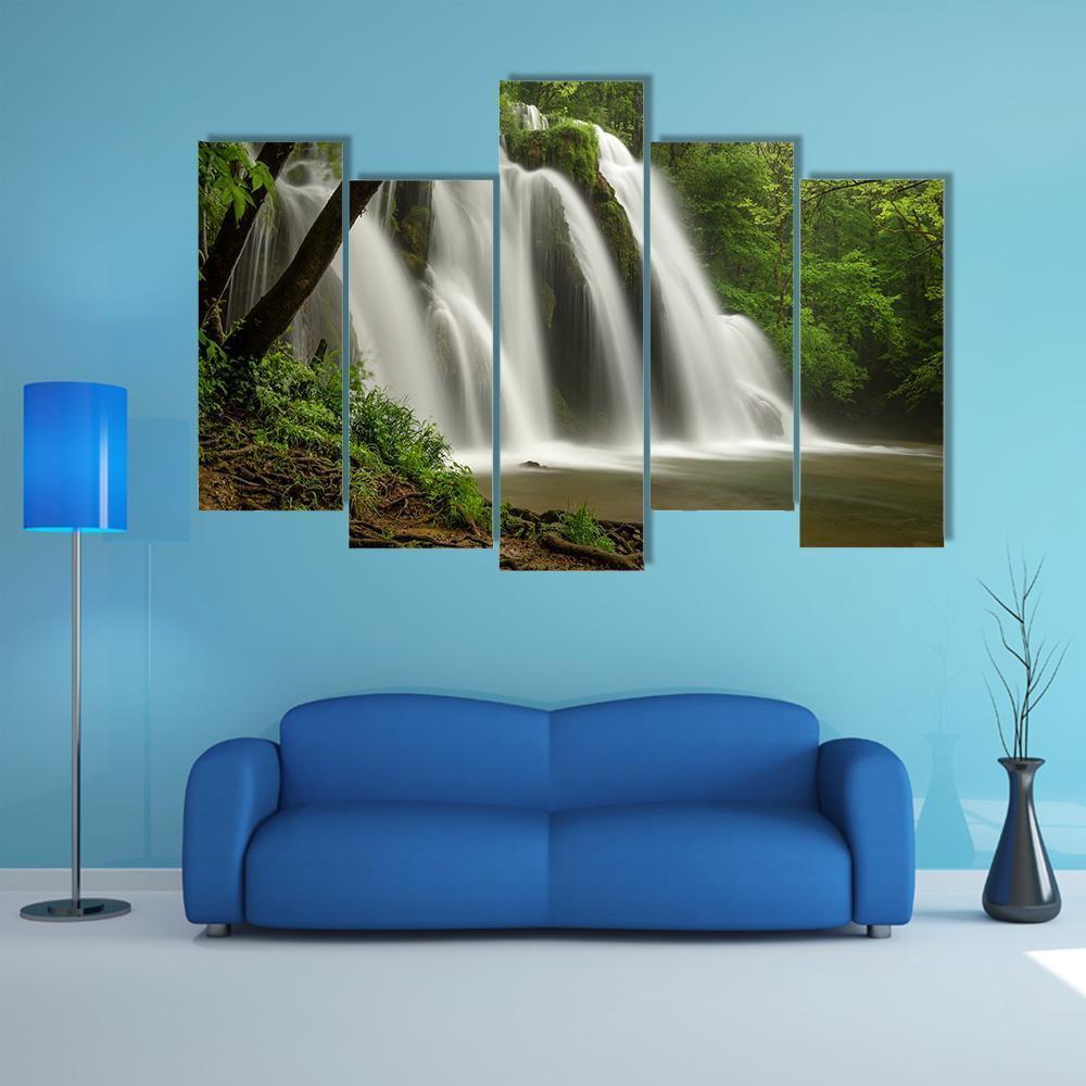 Waterfall In The Jura Mountains Canvas Wall Art-5 Pop-Gallery Wrap-47" x 32"-Tiaracle