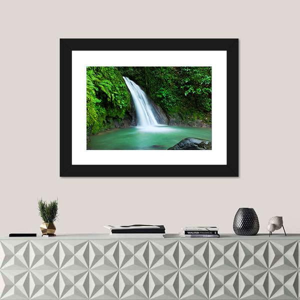 Waterfall In The National Park Of Guadeloupe Canvas Wall Art-1 Piece-Framed Print-20" x 16"-Tiaracle