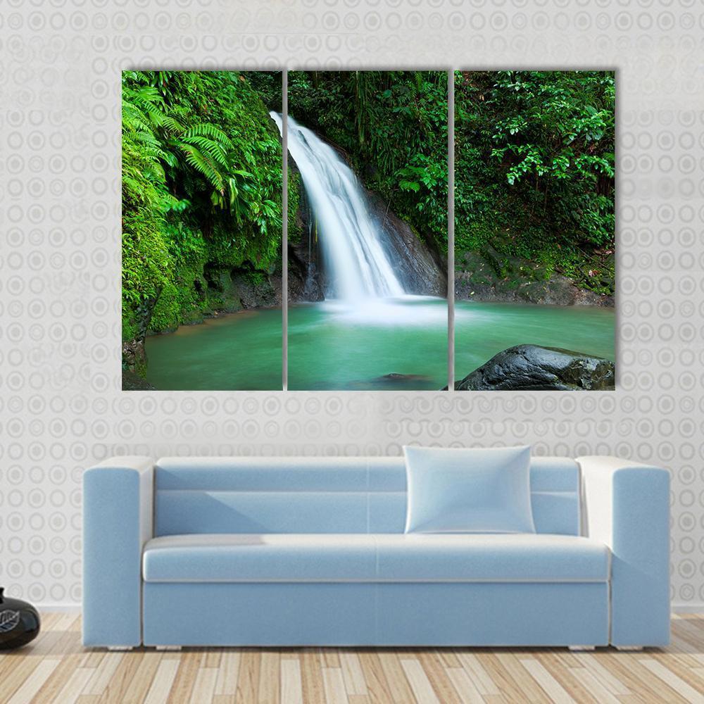Waterfall In The National Park Of Guadeloupe Canvas Wall Art-3 Horizontal-Gallery Wrap-37" x 24"-Tiaracle