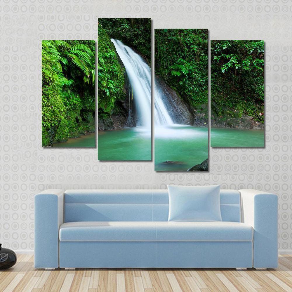 Waterfall In The National Park Of Guadeloupe Canvas Wall Art-4 Pop-Gallery Wrap-50" x 32"-Tiaracle