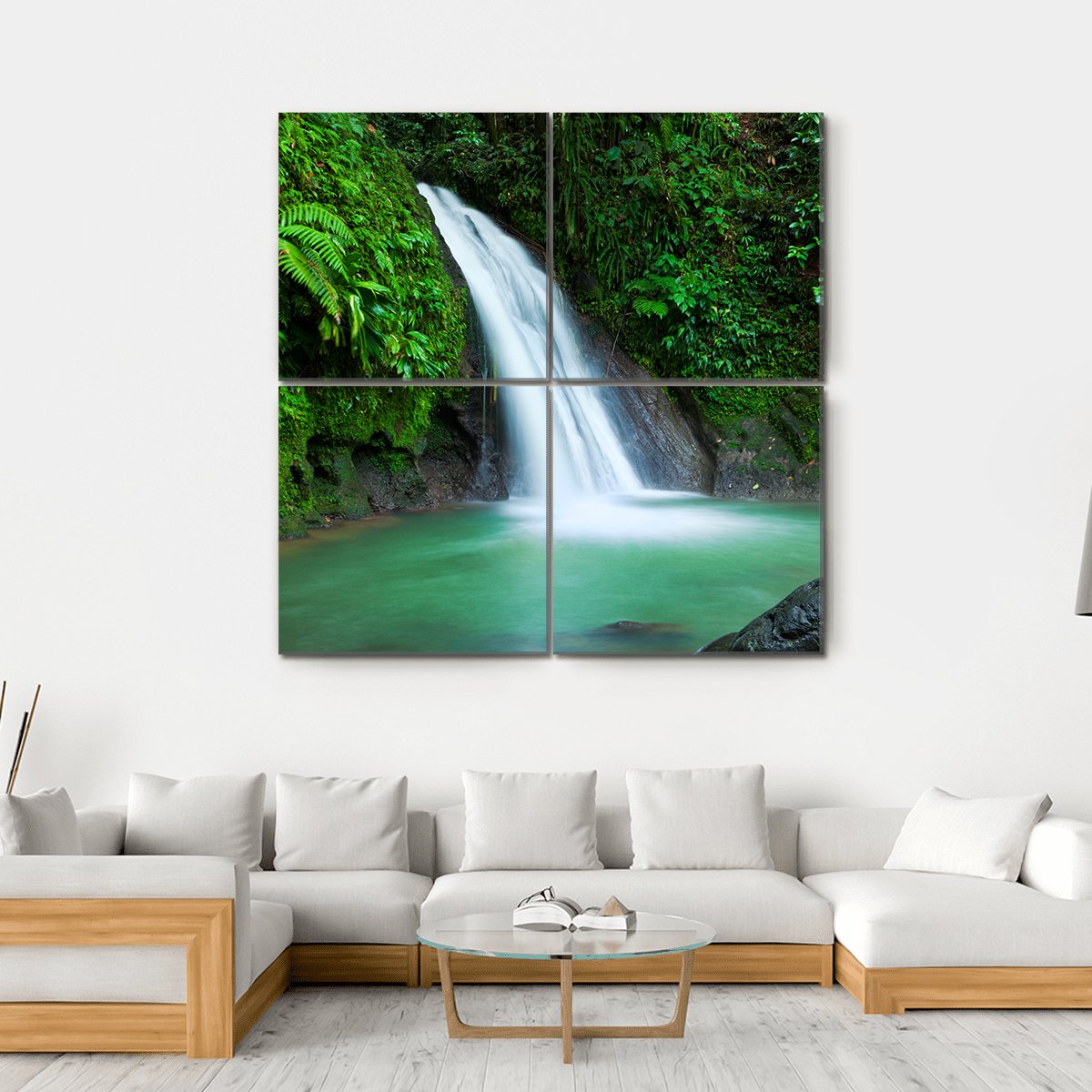 Waterfall In The National Park Of Guadeloupe Canvas Wall Art-4 Square-Gallery Wrap-17" x 17"-Tiaracle