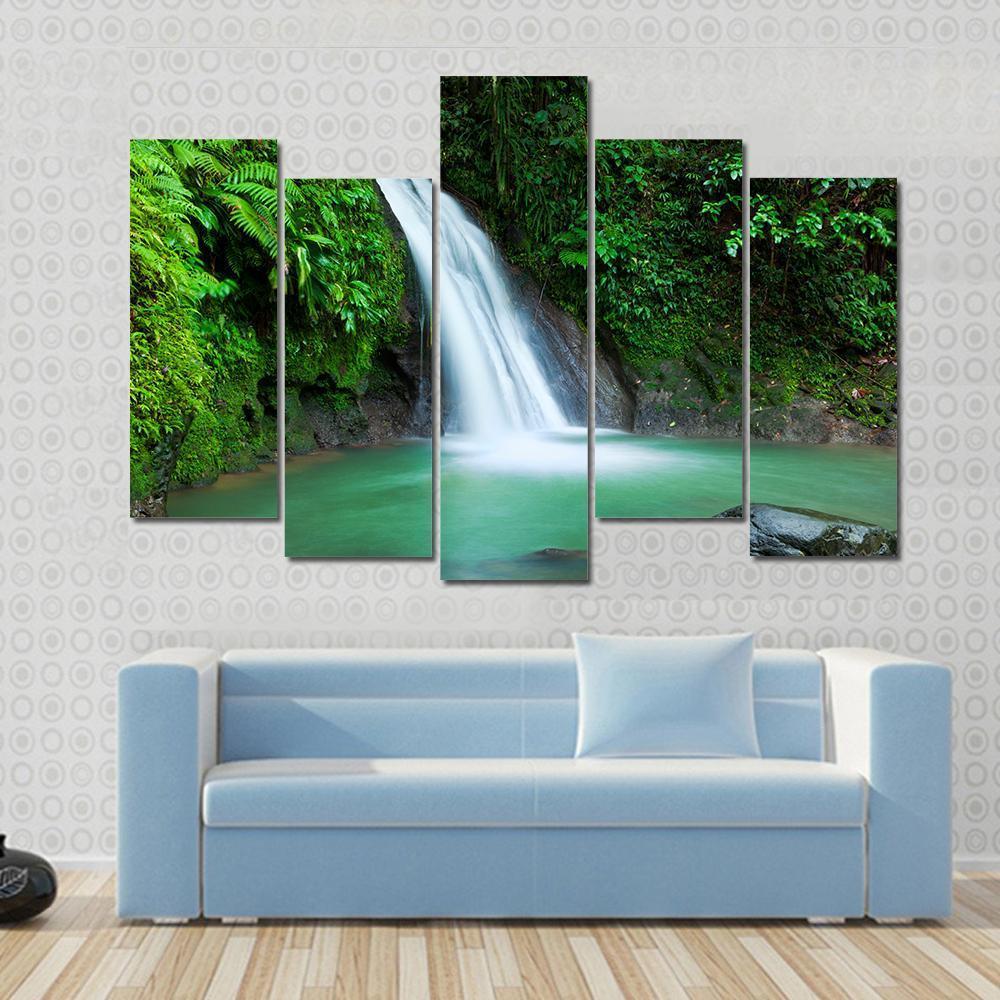 Waterfall In The National Park Of Guadeloupe Canvas Wall Art-5 Pop-Gallery Wrap-47" x 32"-Tiaracle
