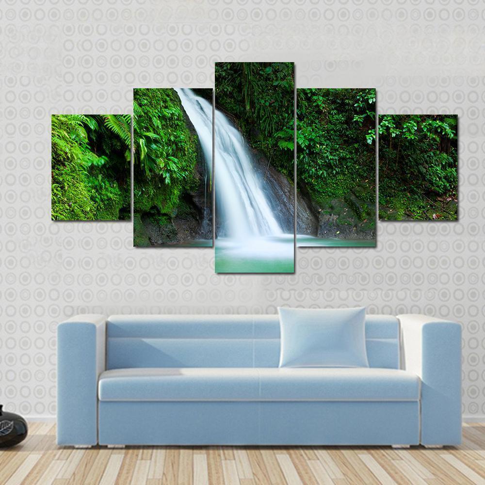 Waterfall In The National Park Of Guadeloupe Canvas Wall Art-5 Star-Gallery Wrap-62" x 32"-Tiaracle