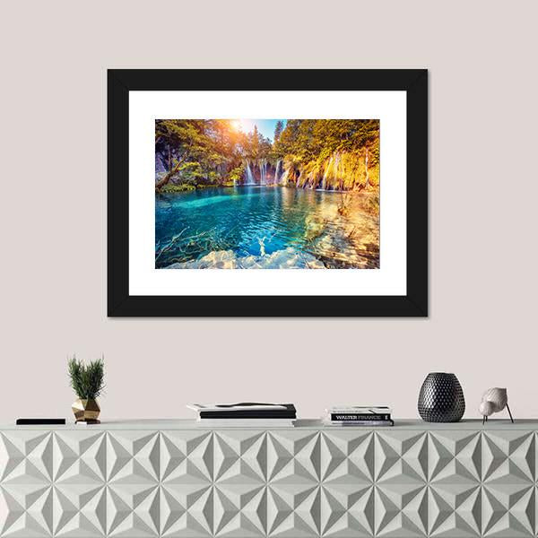 Waterfall In The Plitvice Lakes National Park Croatia Canvas Wall Art-1 Piece-Framed Print-20" x 16"-Tiaracle