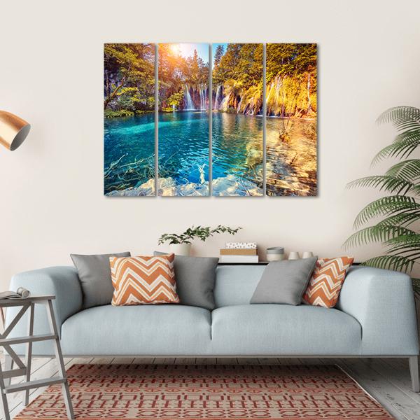Waterfall In The Plitvice Lakes National Park Croatia Canvas Wall Art-4 Horizontal-Gallery Wrap-34" x 24"-Tiaracle