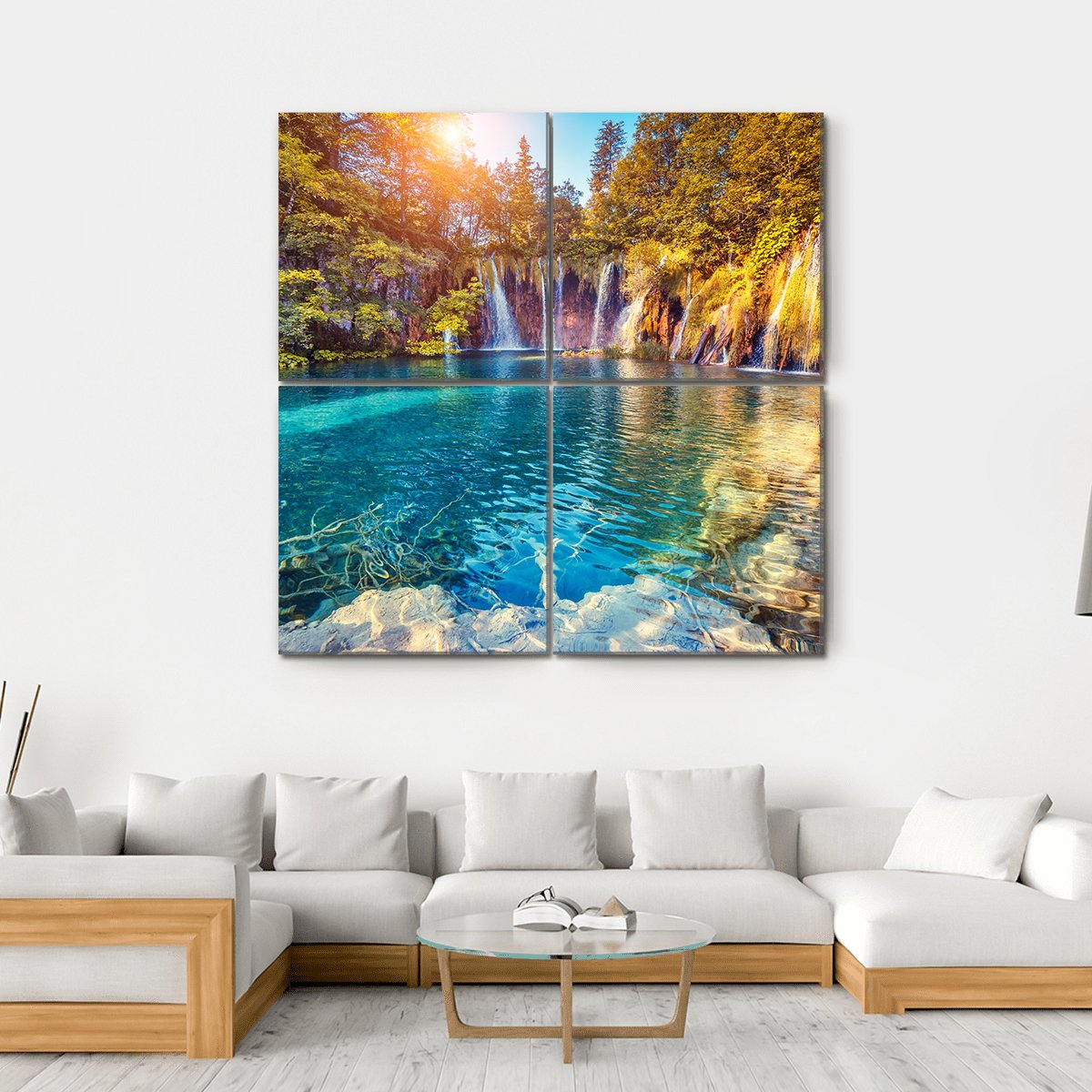 Waterfall In The Plitvice Lakes National Park Croatia Canvas Wall Art-4 Square-Gallery Wrap-17" x 17"-Tiaracle