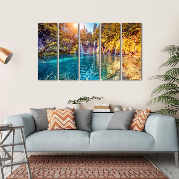 Waterfall In The Plitvice Lakes National Park Croatia Canvas Wall Art-5 Horizontal-Gallery Wrap-22" x 12"-Tiaracle