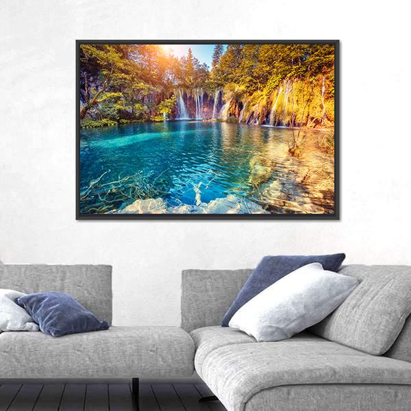 Waterfall In The Plitvice Lakes National Park Croatia Canvas Wall Art-5 Horizontal-Gallery Wrap-22" x 12"-Tiaracle